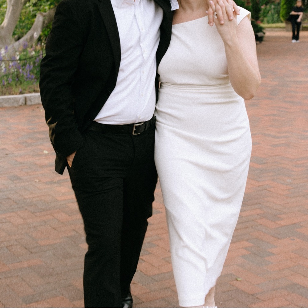 Misha One-Shoulder White Ruched Midi Dress - Picture 3 of 5
